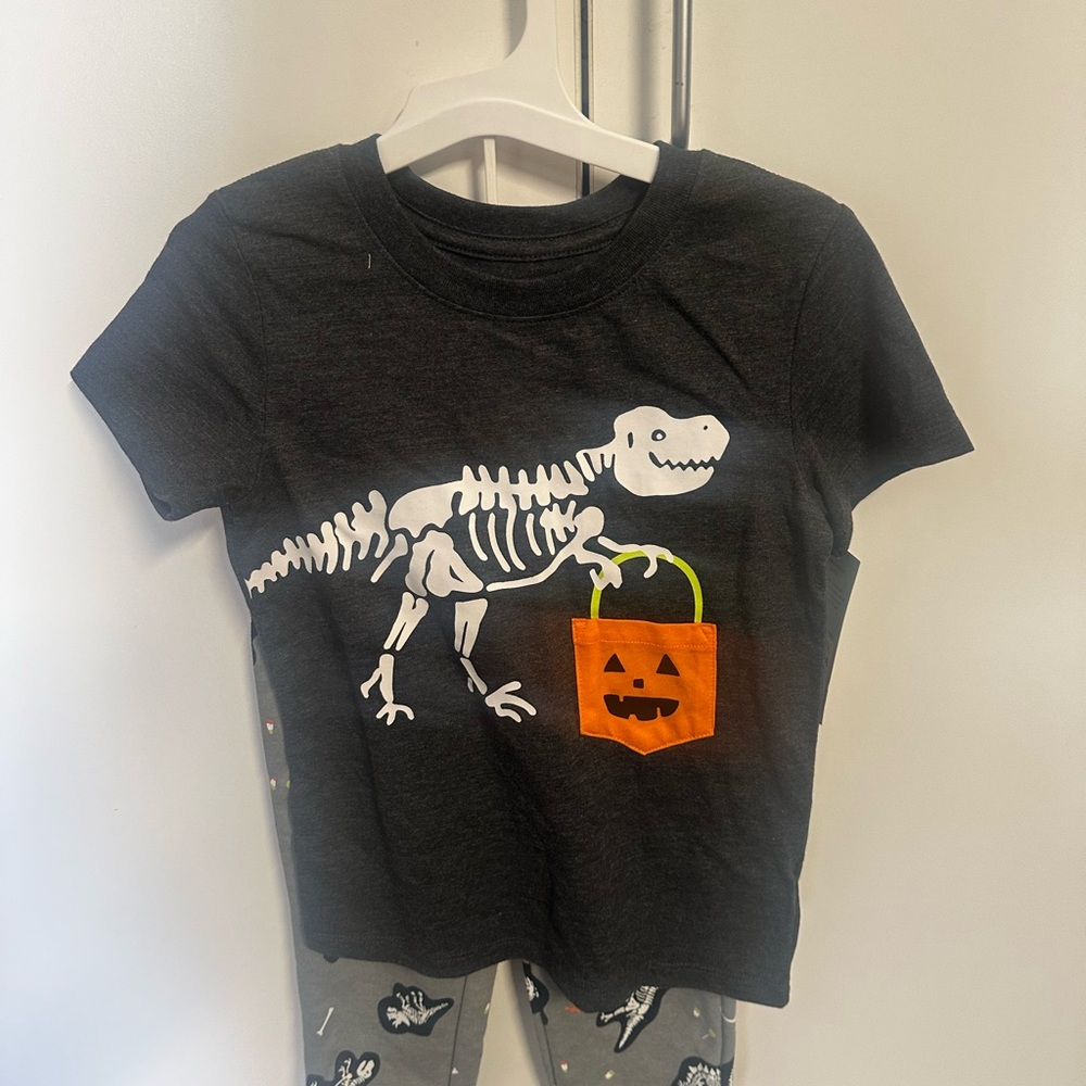 Cat & Jack Dinosaur Skeleton Halloween T-Shirt - Black and Orange
